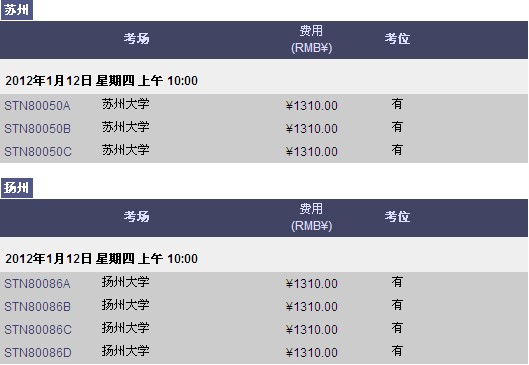 2012苏州、扬州1月份新gre考位--育路外语考试