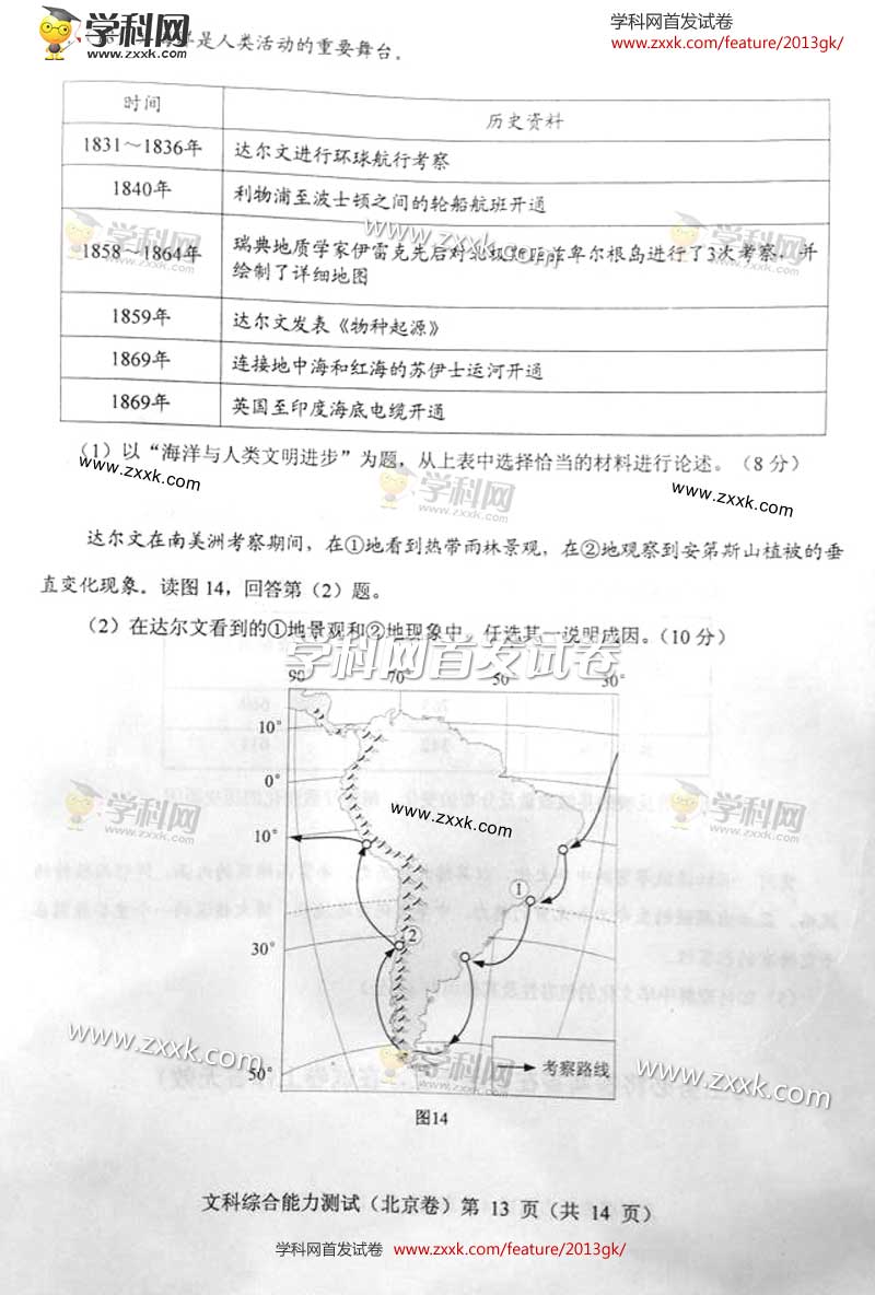 2013北京高考文综卷试题及答案(图片版)