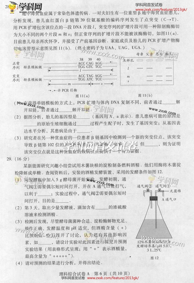 2013山东高考理综卷图片版