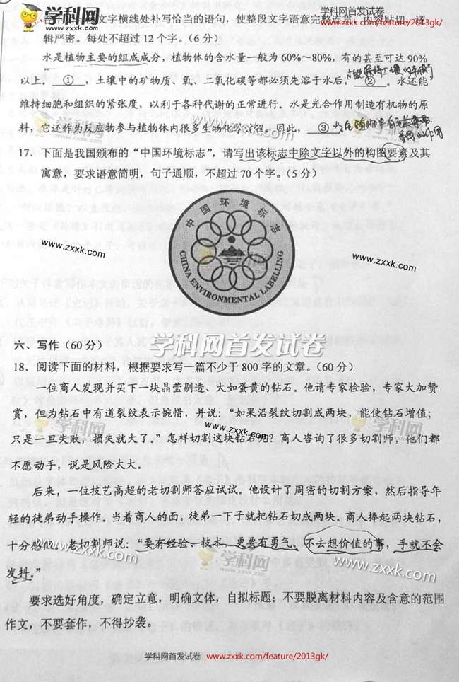 2013新课标(一)高考语文试题及答案(网友版)