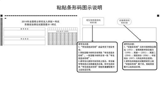 统考科目粘贴考生信息条形码须知