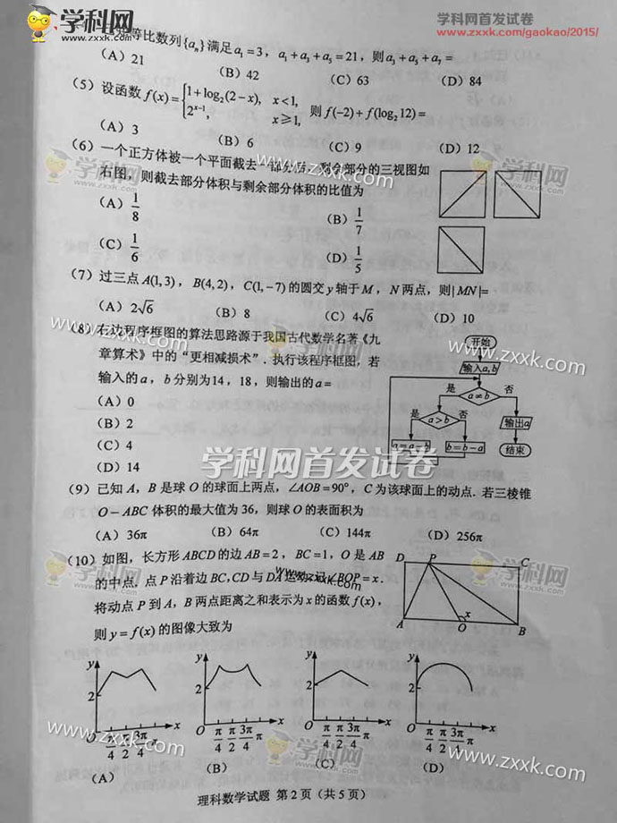 2015年甘肃高考数学(理)试题及答案解析