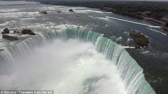 摄影师用无人机航拍尼亚加拉瀑布壮观景象