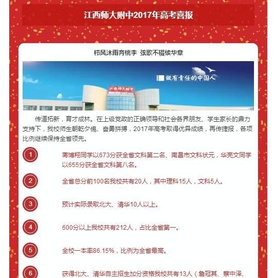 江西师大附中2017年高考喜报