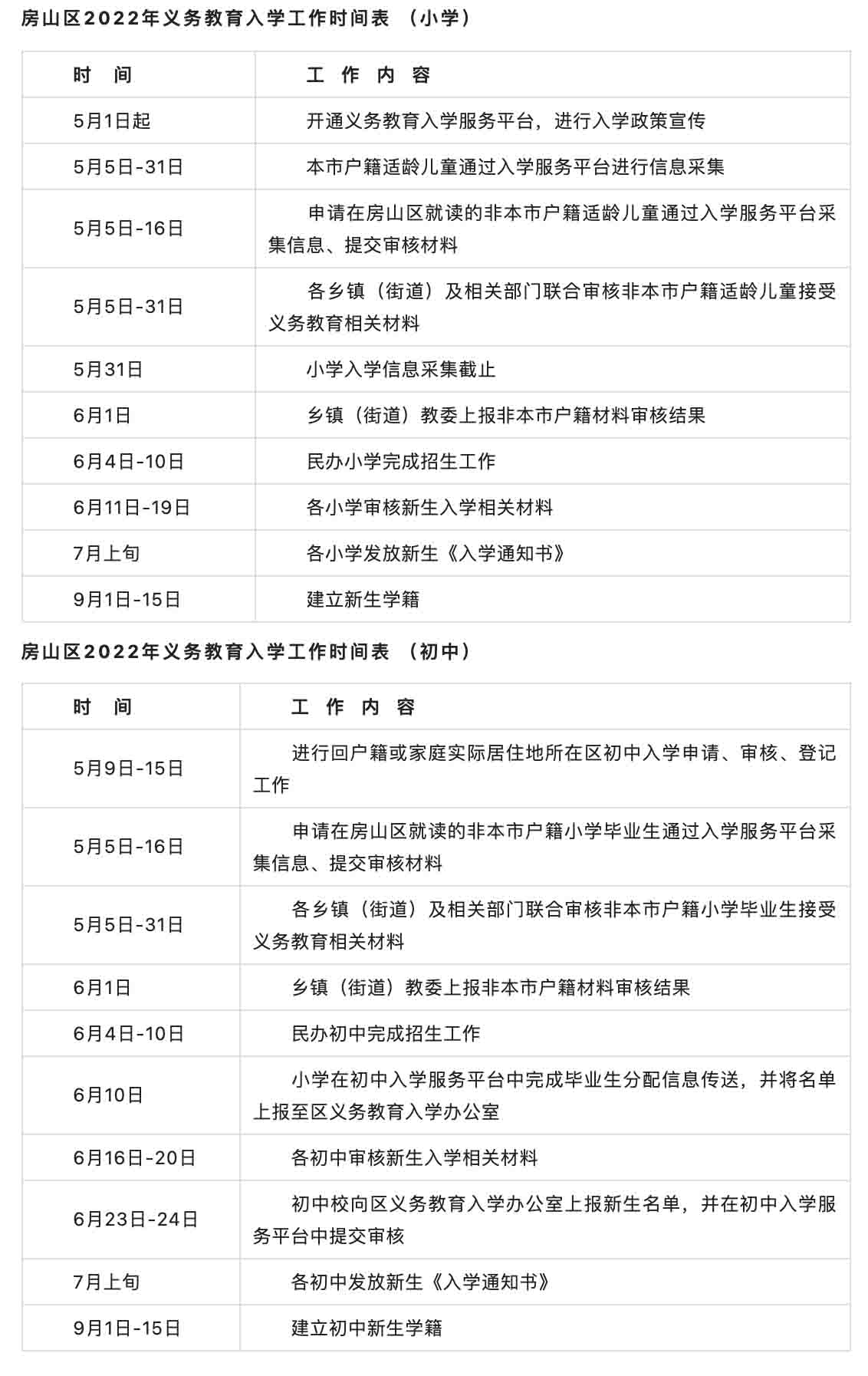 房山入学时间表