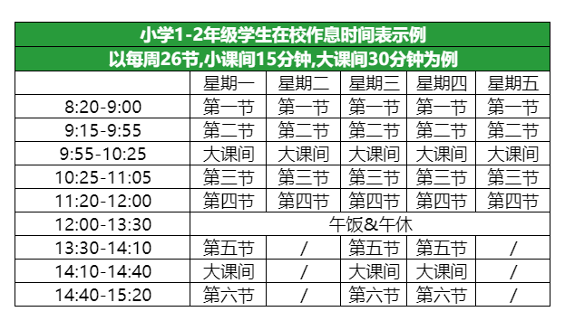 北京1-2年级作息时间表
