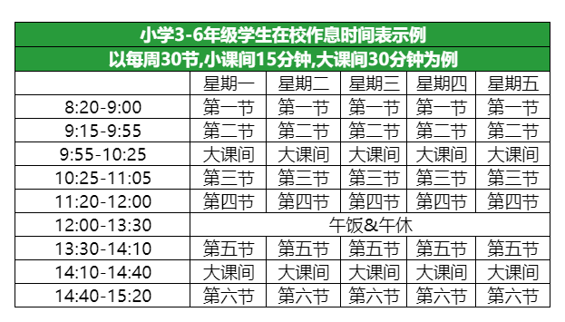 北京3-6年级作息时间表