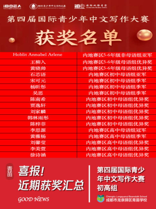 青苗学校成都校区竞赛成绩