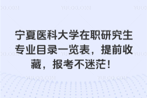 宁夏医科大学在职研究生专业目录一览表，提前收藏，报考不迷茫！
