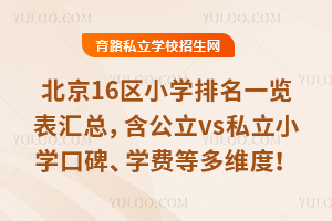 北京16区小学排名一览表汇总,含公立vs私立小学口碑、学费等多维度!