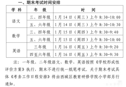 西城区小学期末考试