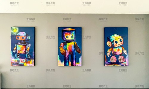 AI教学楼走廊墙壁上的机器人形象