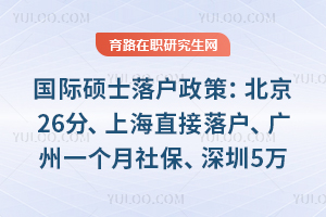 国际硕士落户政策:北京26分、上海直接落户、广州一个月社保、深圳5万补贴